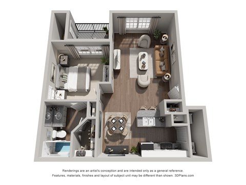 Floor plan for 1 bed, 1 bath, 825 sqft